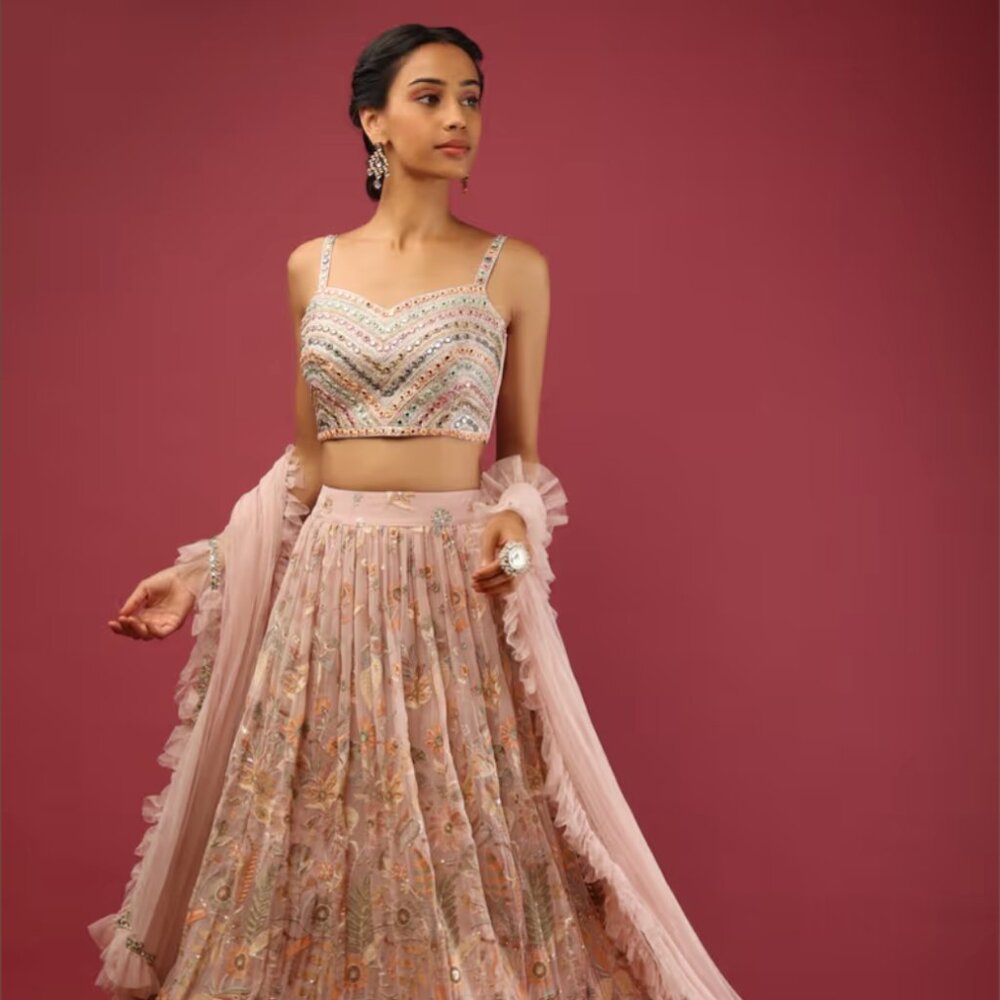 Kalki Elegant Pink Embroidered Lehenga